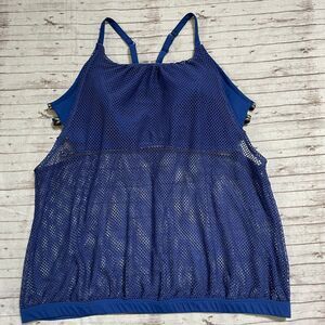 Swim by Cacique Womens  Plus Size 24 Tankini Swim Top Bra Blue Mesh Band Padded